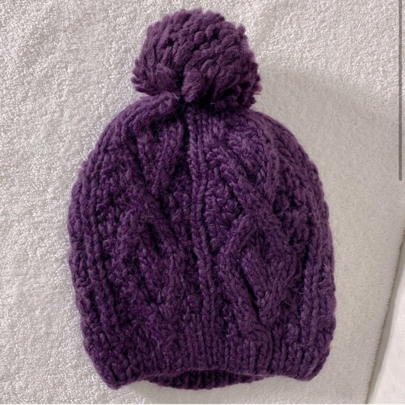 5/$25 Purple Acrylic Wool Cable Knit Toque Beanie With Pom Pom - Picture 2 of 8